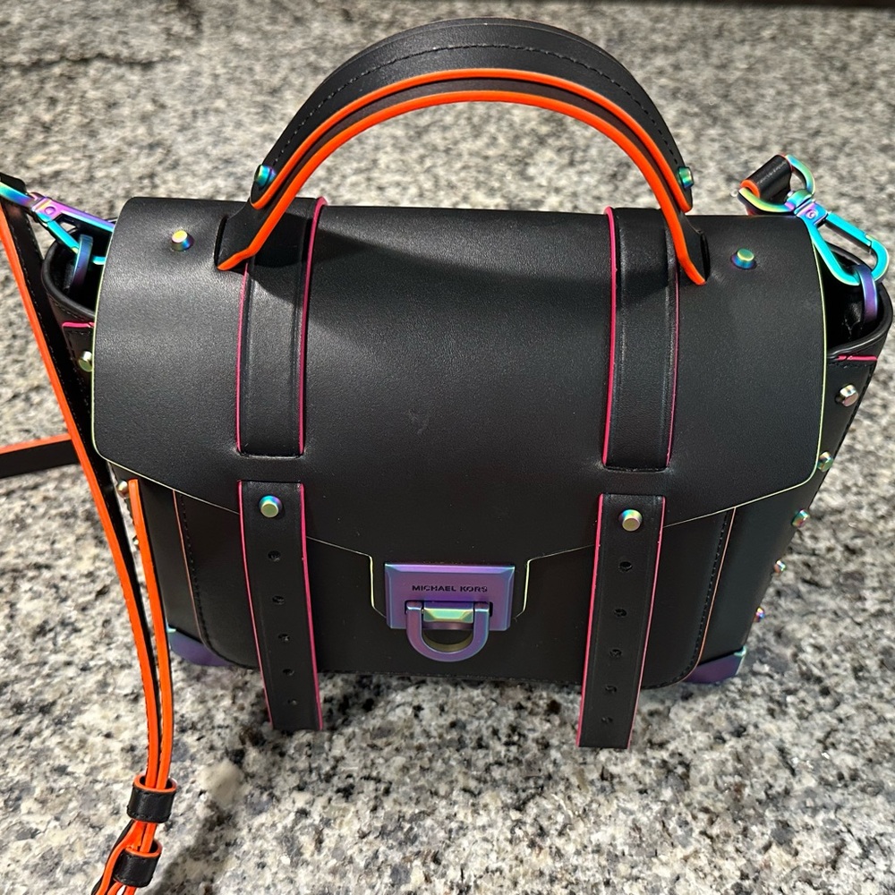 Michael Kors Black Satchel with Vibrant Accents